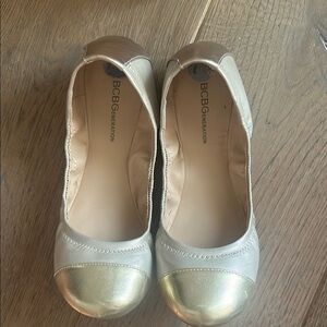 BCBGeneration Gold and Cream Loafers
